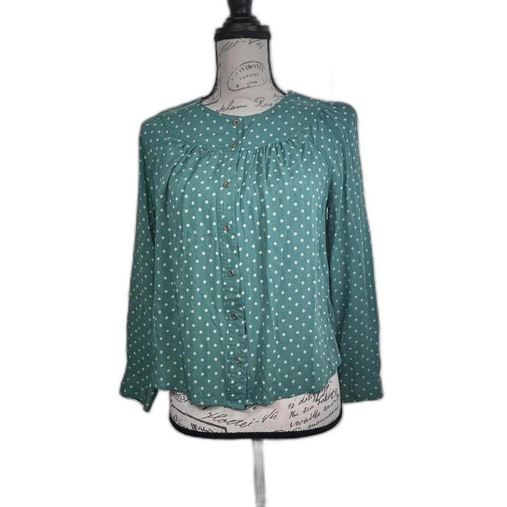 Anthropologie Maeve green and white polka-dot blouse Women's‎ Size Small